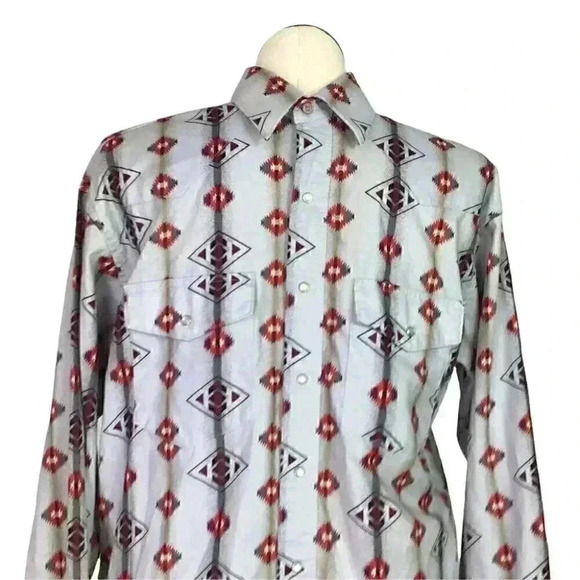 Wrangler Men L Aztec Southwest Western Snap Up Shirt Gray Cotton Long Sleeve VTG - Picture 1 of 7